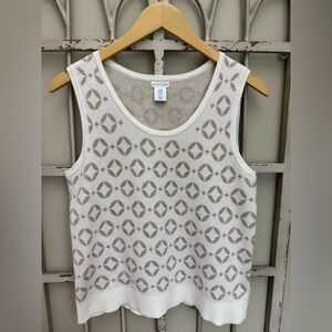 Sigrid Olsen White Tank with Taupe Geometric Pattern
